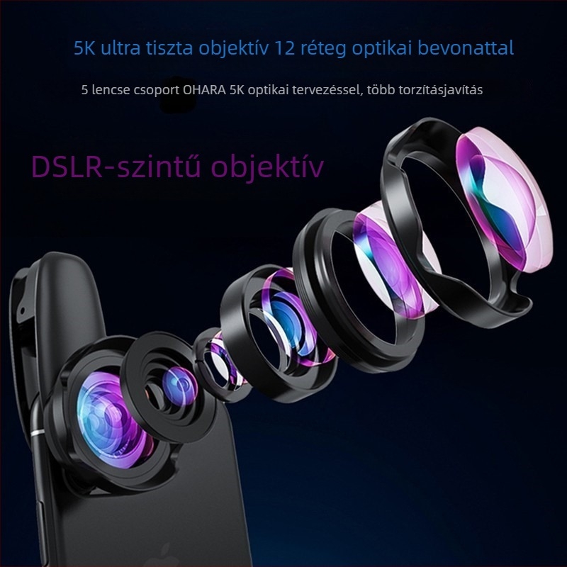 Külső HD lencse a mobiltelefon kamerához, torzításmentes, széles látószögű és makro 2-az-1-ben, CPL-kompatibilis, modell 6131A4