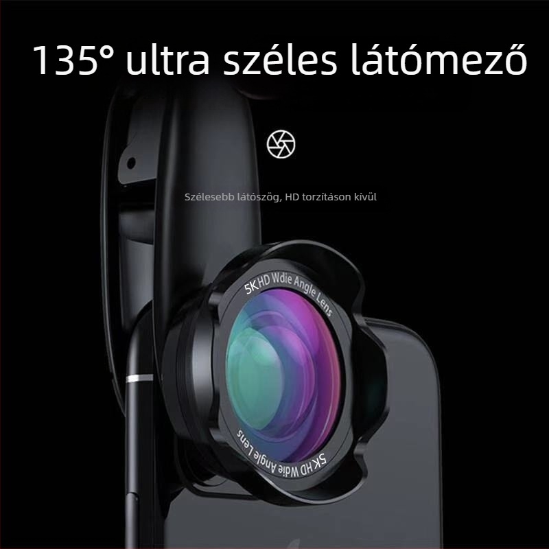 Külső HD lencse a mobiltelefon kamerához, torzításmentes, széles látószögű és makro 2-az-1-ben, CPL-kompatibilis, modell 6131A4