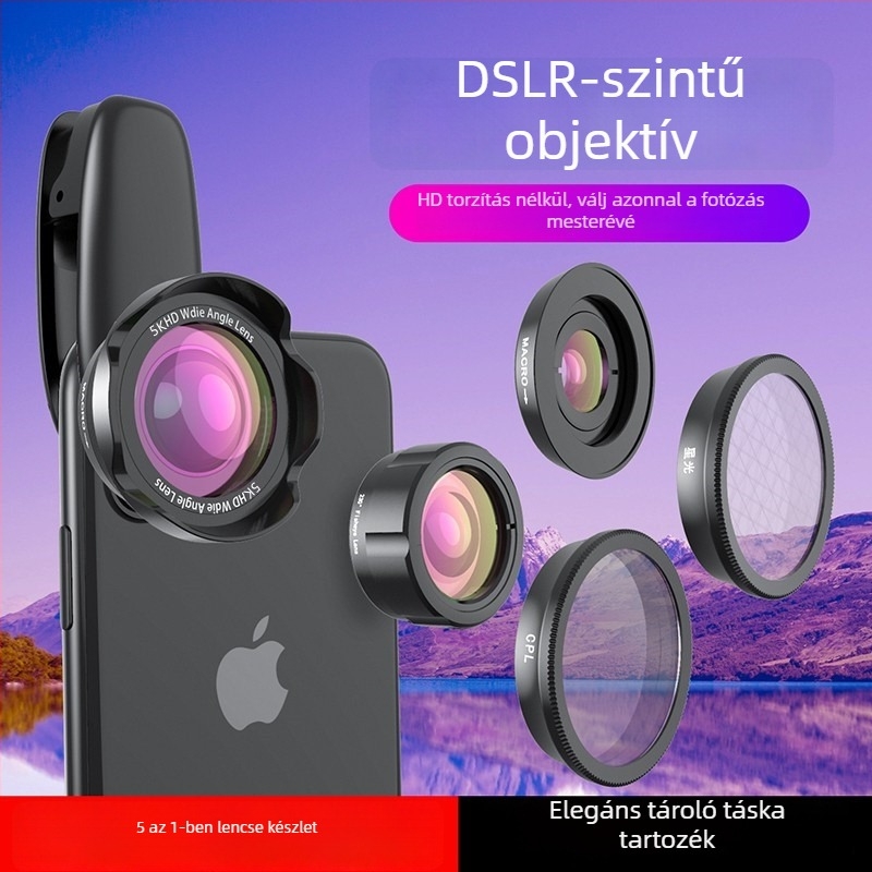 Külső HD lencse a mobiltelefon kamerához, torzításmentes, széles látószögű és makro 2-az-1-ben, CPL-kompatibilis, modell 6131A4