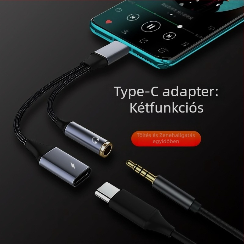 3,5 mm-es audioadapter Type-C töltéssel, 2-in-1 fejhallgató-konverter, kompatibil Apple, Huawei, Xiaomi, Samsung, Oppo és Vivo