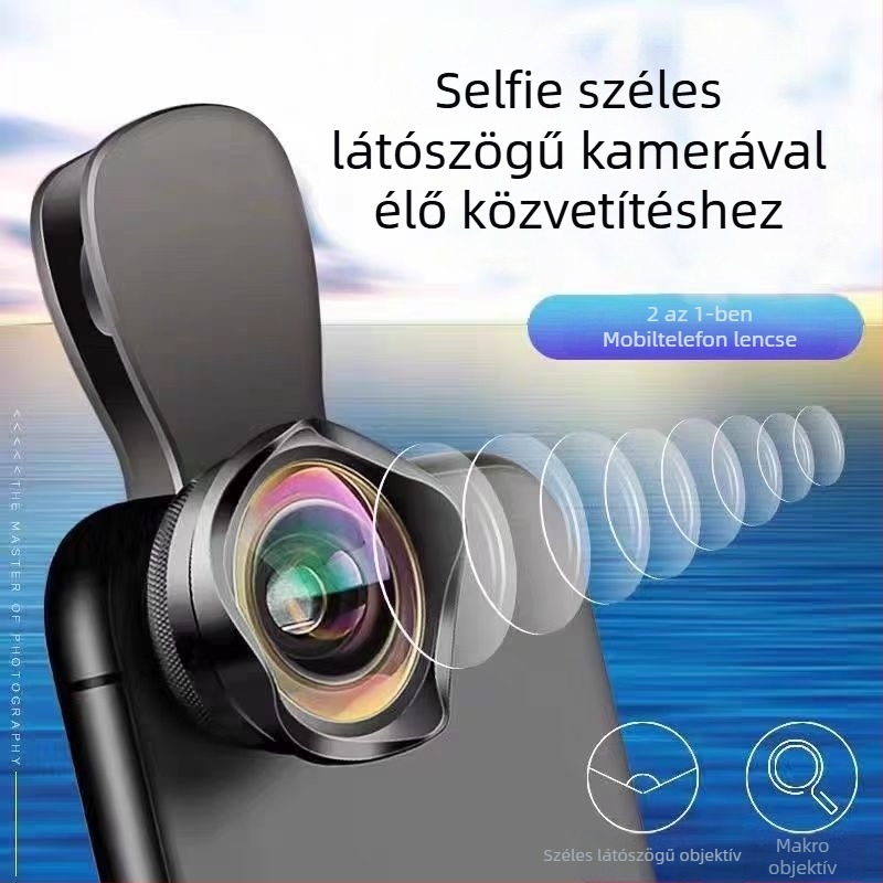 Okostelefon-lencse 4K/5K, széles látószögű + makró, élő közvetítéshez, akril lencse