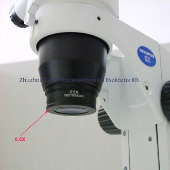 Stereomikroszkóphoz segédobjektív, 0.5x nagyítás, 10x okulár nagyítás, 165 mm fókusztávolság, kompatibilis M42/M48/M50 rögzítésekkel, modell: 0.5x M42/M48/M50