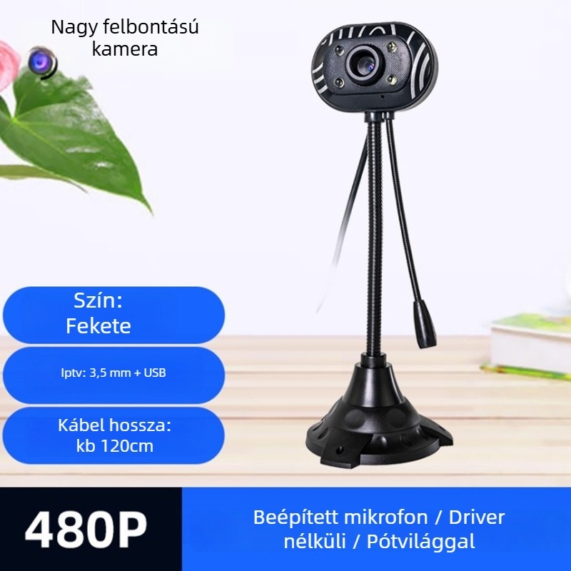 HD kamera asztali számítógéphez és laptophoz, meghajtó nélkül, USB 2.0, 800x600, 30FPS, beépített mikrofon