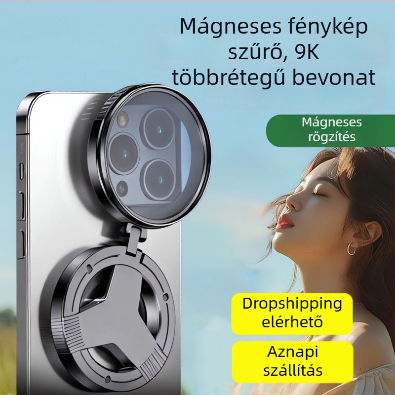 CPL polarizátor mobil fotózásra mágneses rögzítéssel, modell CPL011, univerzális kompatibilitás