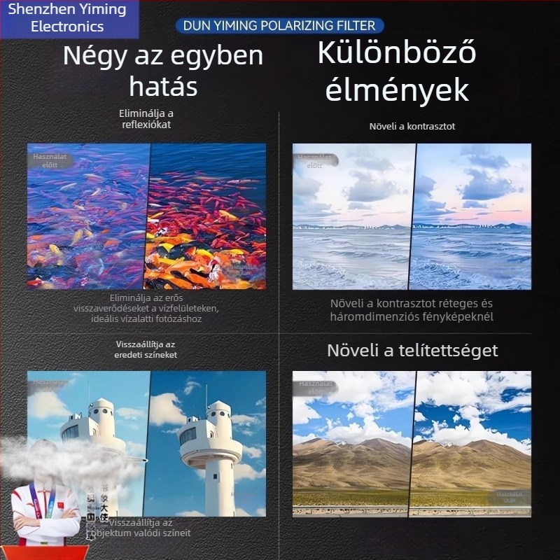 CPL polarizátor mobil fotózásra mágneses rögzítéssel, modell CPL011, univerzális kompatibilitás