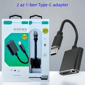 Type-C 2-in-1 töltés és 3,5 mm-es audio adapter mobiltelefonokra, modell Z-001