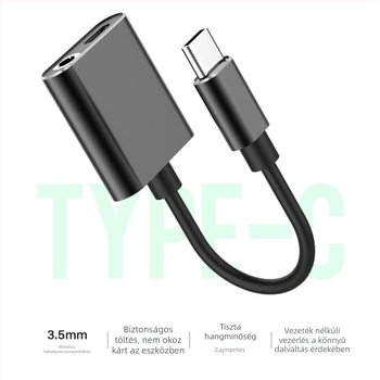 Type-C 2-in-1 töltés és 3,5 mm-es audio adapter mobiltelefonokra, modell Z-001