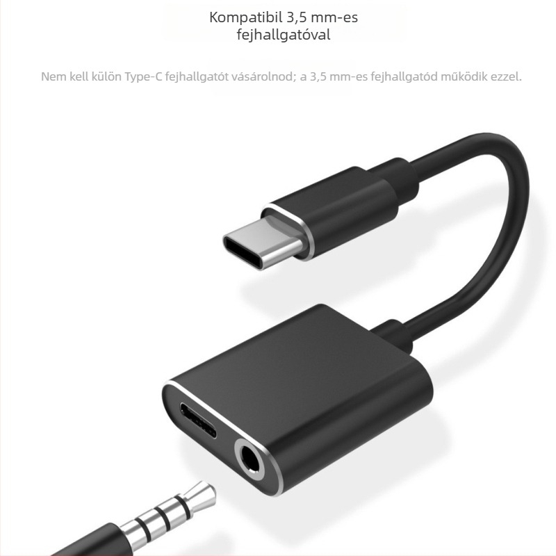 Type-C 2-in-1 töltés és 3,5 mm-es audio adapter mobiltelefonokra, modell Z-001