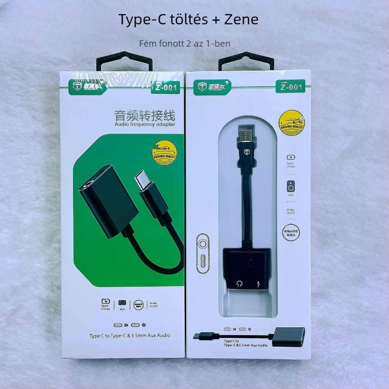 Type-C 2-in-1 töltés és 3,5 mm-es audio adapter mobiltelefonokra, modell Z-001