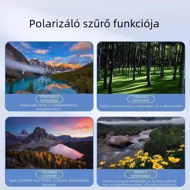 Mobiltelefonhoz készült polárszűrő klippel – CPL polárizátor a tükröződések kiküszöbölésére – HD szűrő