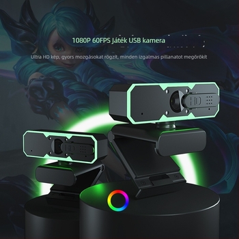 USB kamera LED gyűrű világítással és beépített mikrofonnal (60fps, 1080p, USB 2.0, autofókusz)