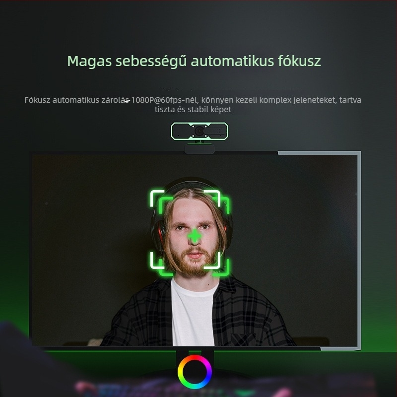 USB kamera LED gyűrű világítással és beépített mikrofonnal (60fps, 1080p, USB 2.0, autofókusz)