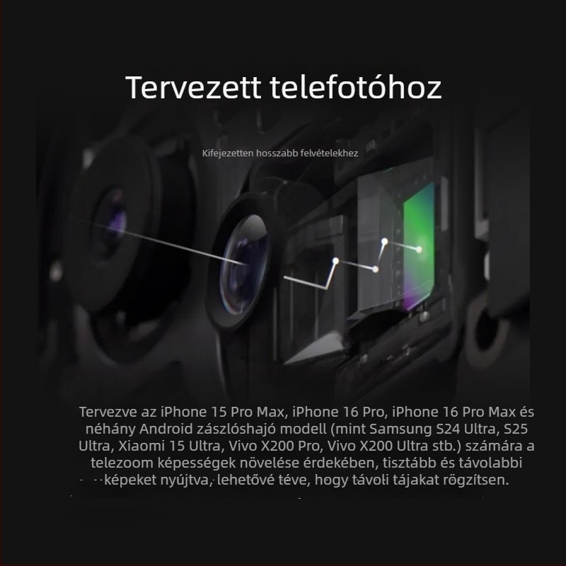 Fotorgear mobiltelefon teleobjektív 2x makro szorzóval, kompatibil Apple és Vivo készülékekhez