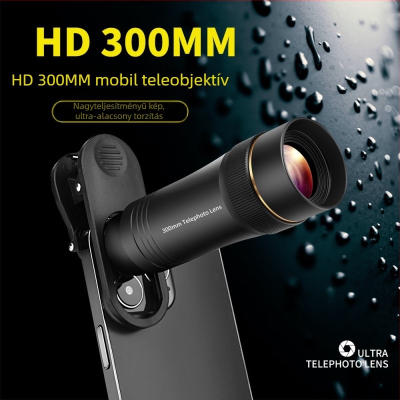 Mobiltelefon teleobjektív 300 mm, TL300, JM, alumíniumötvözet és optikai üveg, univerzális kompatibilitás mobiltelefonokkal