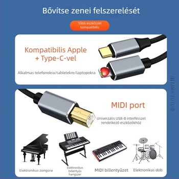 Digital Fox MIDI négyzetes portú audiókábel OTG kompatibilis | nylon magú belső | réz vezetők | digitális eszközökhöz