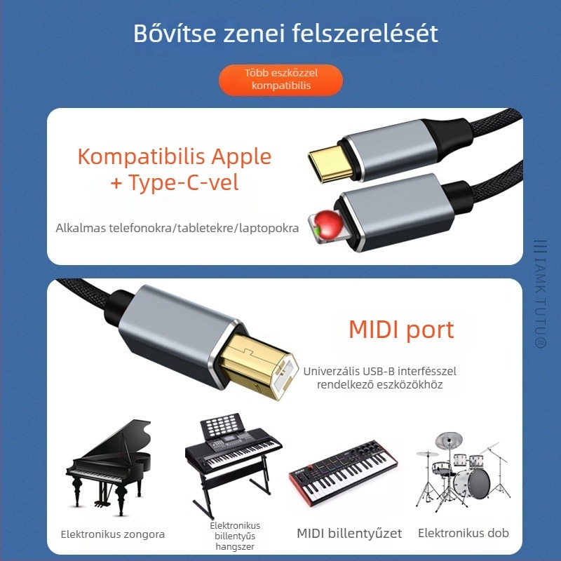 Digital Fox MIDI négyzetes portú audiókábel OTG kompatibilis | nylon magú belső | réz vezetők | digitális eszközökhöz