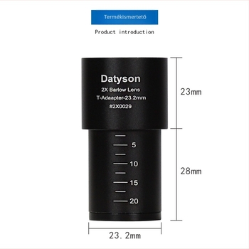 Datyson biológiai mikroszkóp kiegészítő, 2X Barlow lencse, 23,2 mm interfész, modell 2X0029