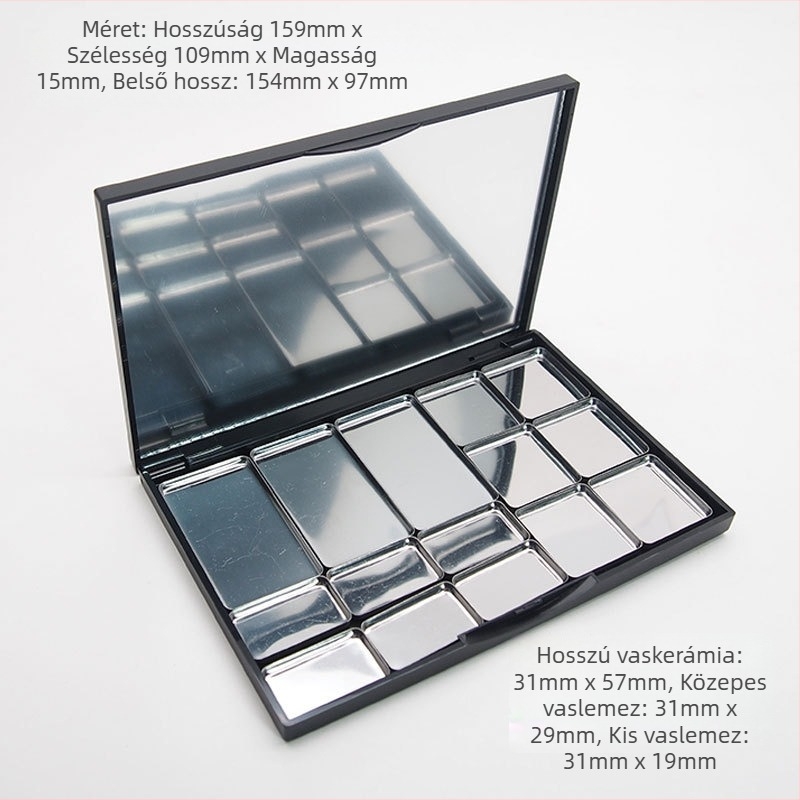 Mágneses üres szemhéjfesték-paletta tükrössel – csere doboz és rúzs tároló tálca