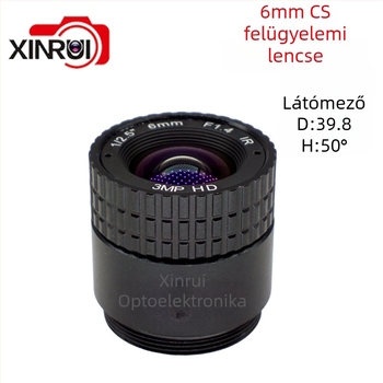 CS felügyeleti lencse, 6 mm fókusztáv, F1.4 rekesz, 90° látómező, Ø22 mm szűrőátmérő