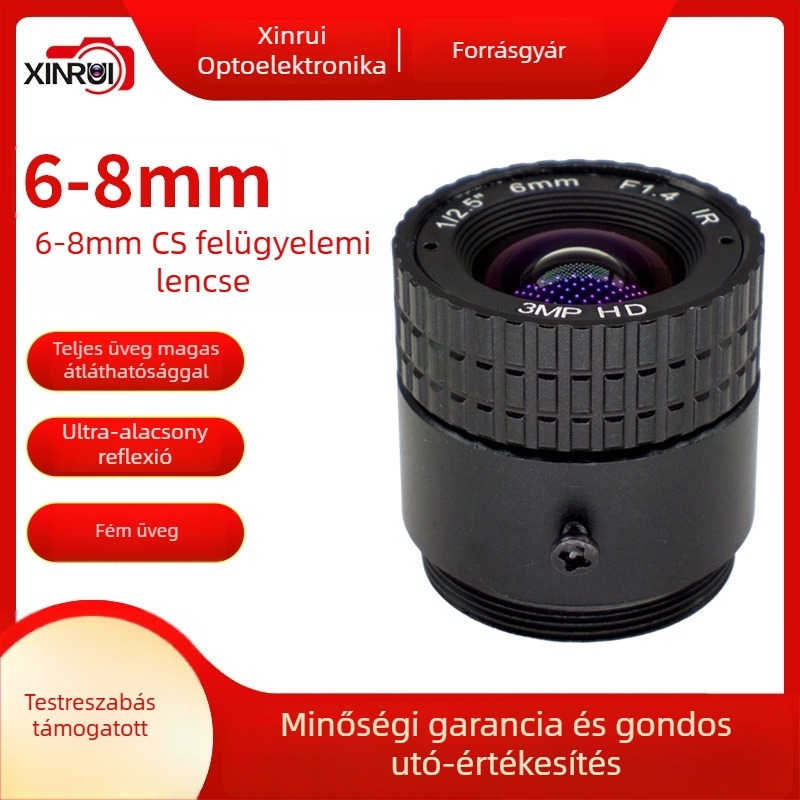 CS felügyeleti lencse, 6 mm fókusztáv, F1.4 rekesz, 90° látómező, Ø22 mm szűrőátmérő