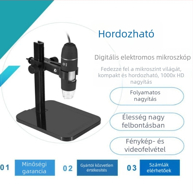 Szállítható digitális mikroszkóp tudományos és oktatási célokra, 1000x nagyítás, LED világítás, kamera (Márka: cz; Alkalmazási terület: tudomány és oktatás; Nagyítás: 1000x)