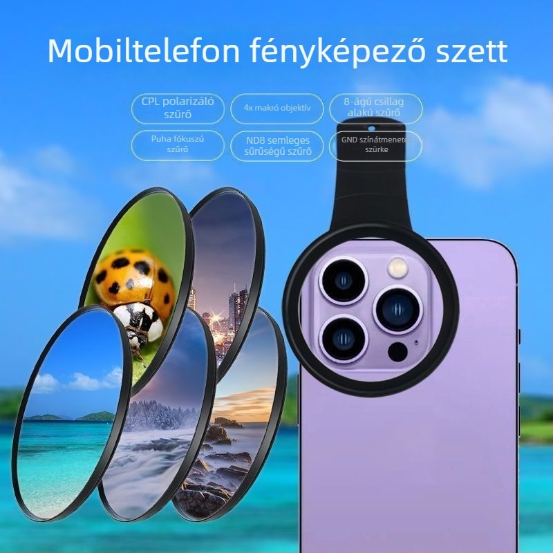Okostelefonhoz való szűrő készlet CPL polarizátorral, ND szűrővel, klip-kialakítással, 8 réteges bevonattal