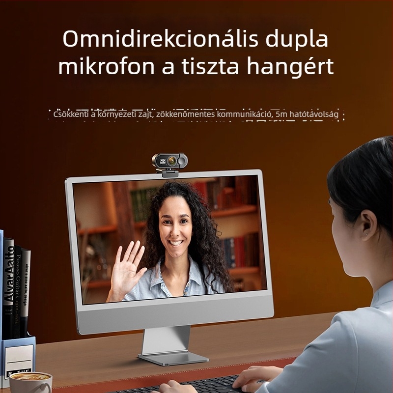 Webkamera Q27, 4MP CCD, széles látószög, szépségfunkció, zajcsökkentés, hordozható állvány élő közvetítéshez és online órákhoz