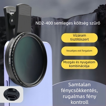 Okostelefon ND szűrő, állítható ND2-400, neutrális sűrűségű lencse Apple/Huawei/Xiaomi (ND2-400, állítható, univerzális)