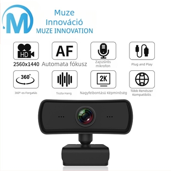 USB webkamera (2MP szenzor; 1600x1200 felbontás; 30 FPS; USB 2.0; beépített mikrofon)