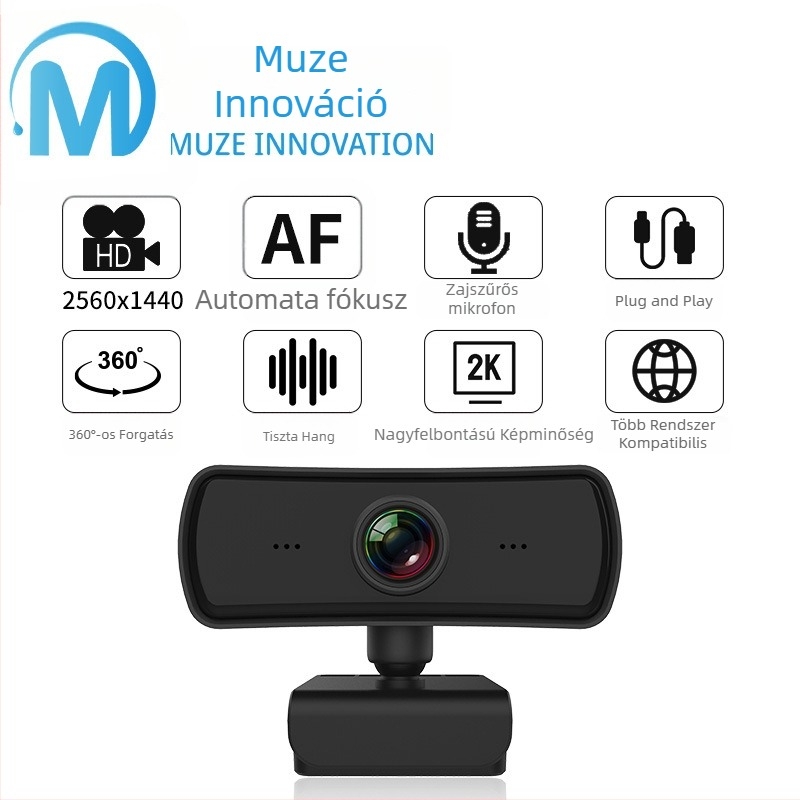 USB webkamera (2MP szenzor; 1600x1200 felbontás; 30 FPS; USB 2.0; beépített mikrofon)