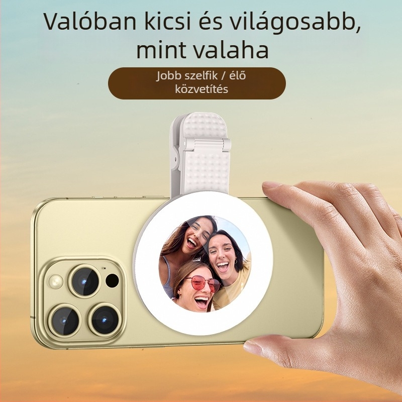 Szelfi világítás tükörrel, dupla használat, hordozható, összecsukható, újratölthető, modell TH-260