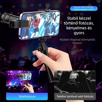 Mobiltelefonhoz tervezett monokulár teleszkóp 20x zoom, univerzális kompatibilitás, tartozékok