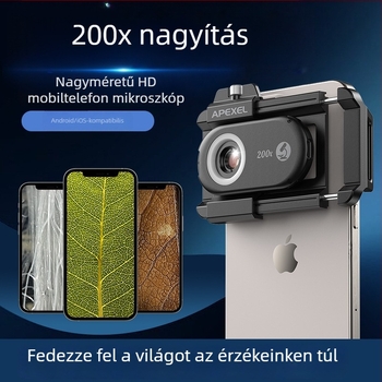 APEXEL APL-MS200 okostelefonhoz tervezett hordozható mikroszkóp CPL-szűrővel, 100x/150x/200x nagyítás