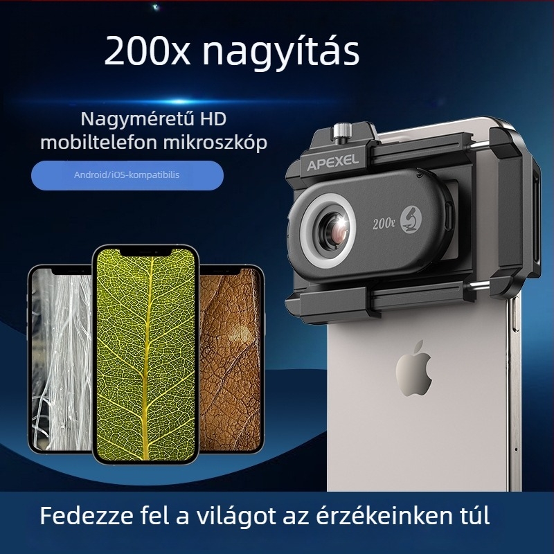APEXEL APL-MS200 okostelefonhoz tervezett hordozható mikroszkóp CPL-szűrővel, 100x/150x/200x nagyítás