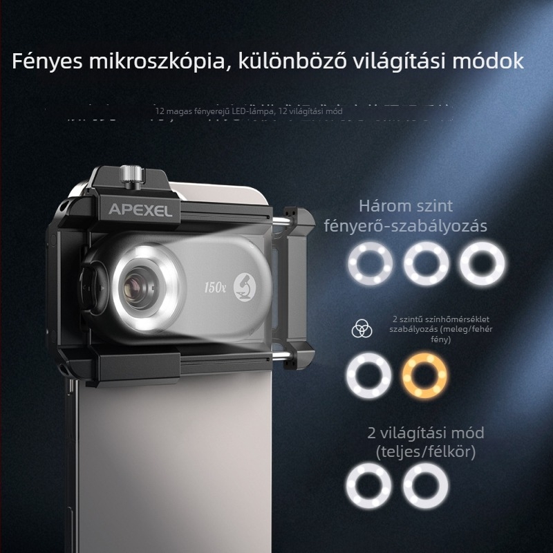 APEXEL APL-MS200 okostelefonhoz tervezett hordozható mikroszkóp CPL-szűrővel, 100x/150x/200x nagyítás
