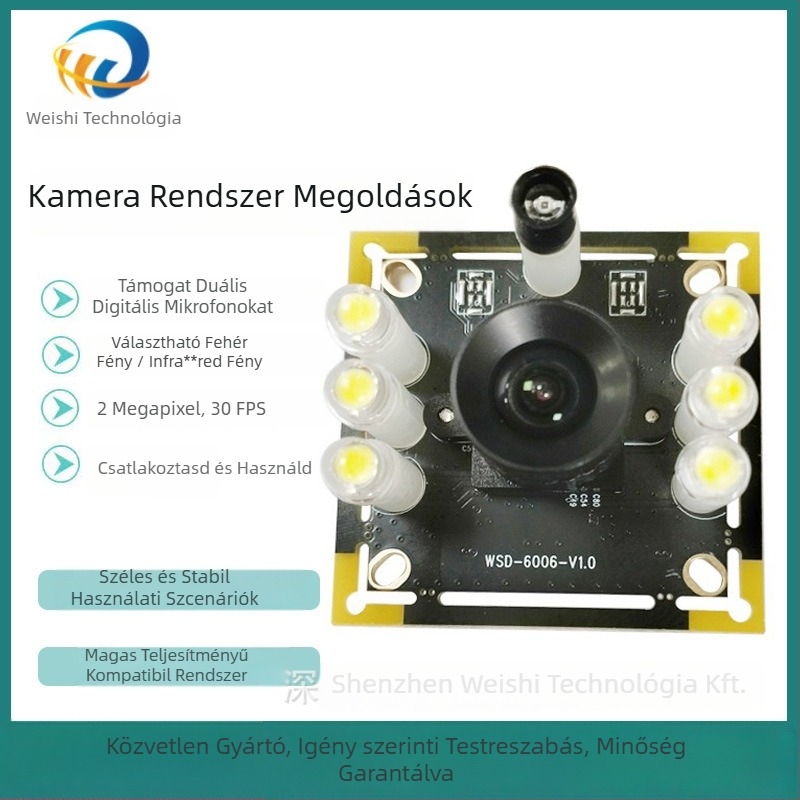 USB kamera modul beépített mikrofonnal, 2 MP, 1080p, 30 FPS, USB 2.0, manuális fókusz, meghajtó nélkül, széles látószögű objektív