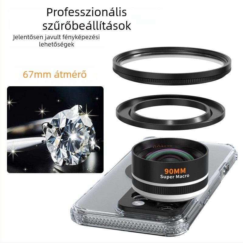 FST Mobiltelefon makro lencse – 90 mm fókusztávolság, 67 mm szűrőmenet, kompatibil 95%-os mobiltelefon-modellhez