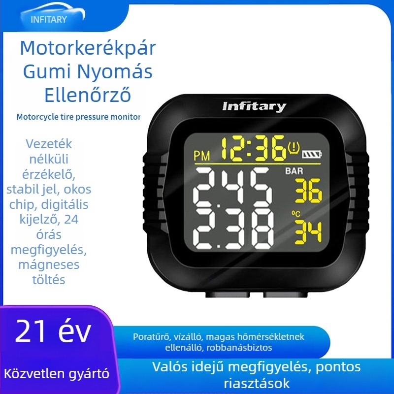 Motorkerékpár és elektromos járművek keréknyomás-figyelő rendszer infravörös szenzorral, digitális kijelző, modell X3, tartomány 0-3.5, vezeték nélküli, nagy precizitás