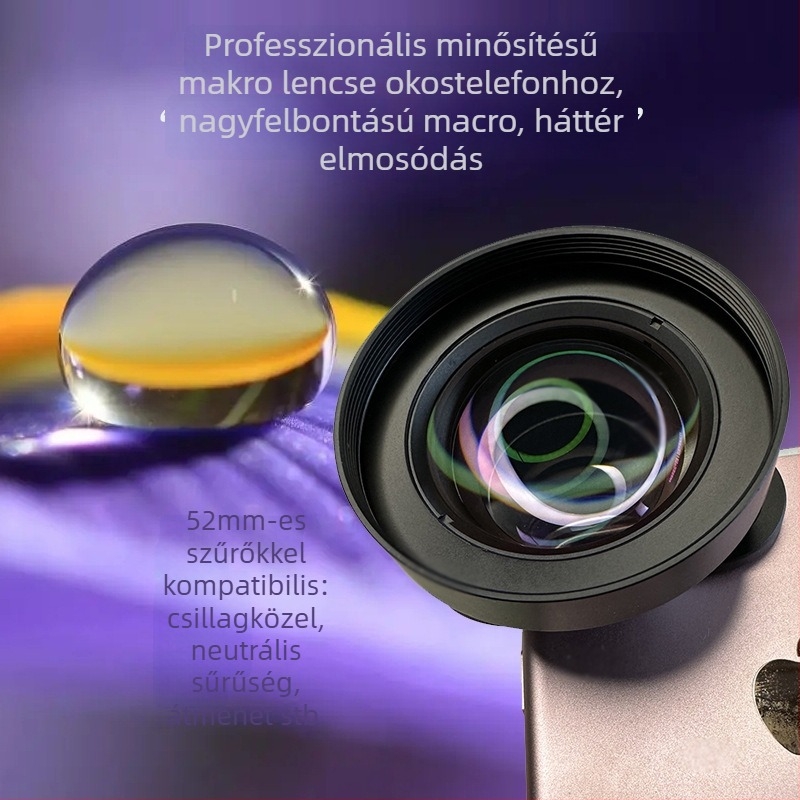 Okostelefon-makro lencse 80–100 mm, makró fotózás rovarok, virágok és ékszerek számára, 52 mm szűrőmenet