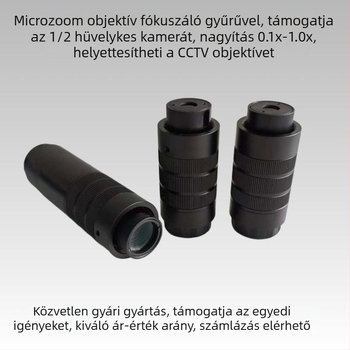CS-P zoomobjektív 1/2 hüvelykes kamerákhoz, nagyítás 0,1–1,0x, testreszabható