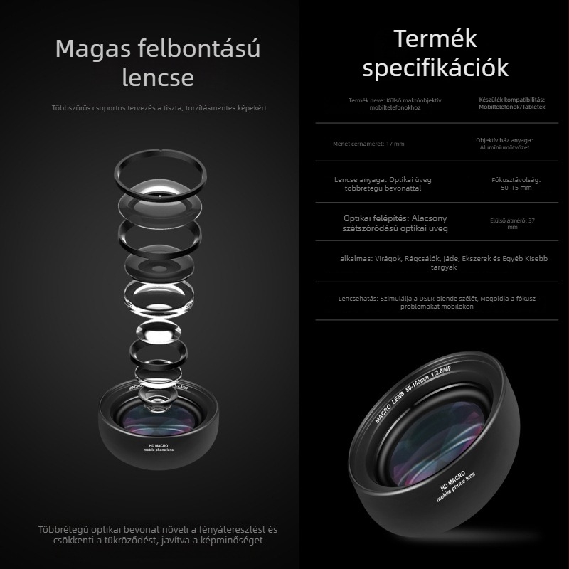 Okostelefon makroobjektív FST ST-M150m, 10× nagyítás, 30-120 mm munkatávolság, univerzális kompatibilitás