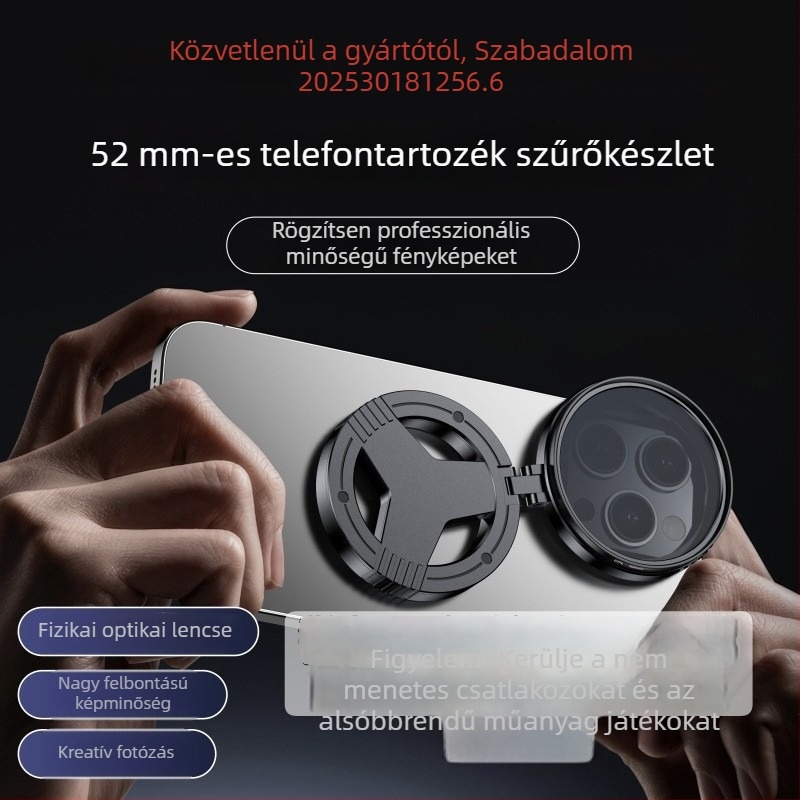 Összecsukható mágneses telefonos polarizációs szűrő, CPL, HD szűrő, 52 mm, állítható, kültéri fotózáshoz és közeli képekhez