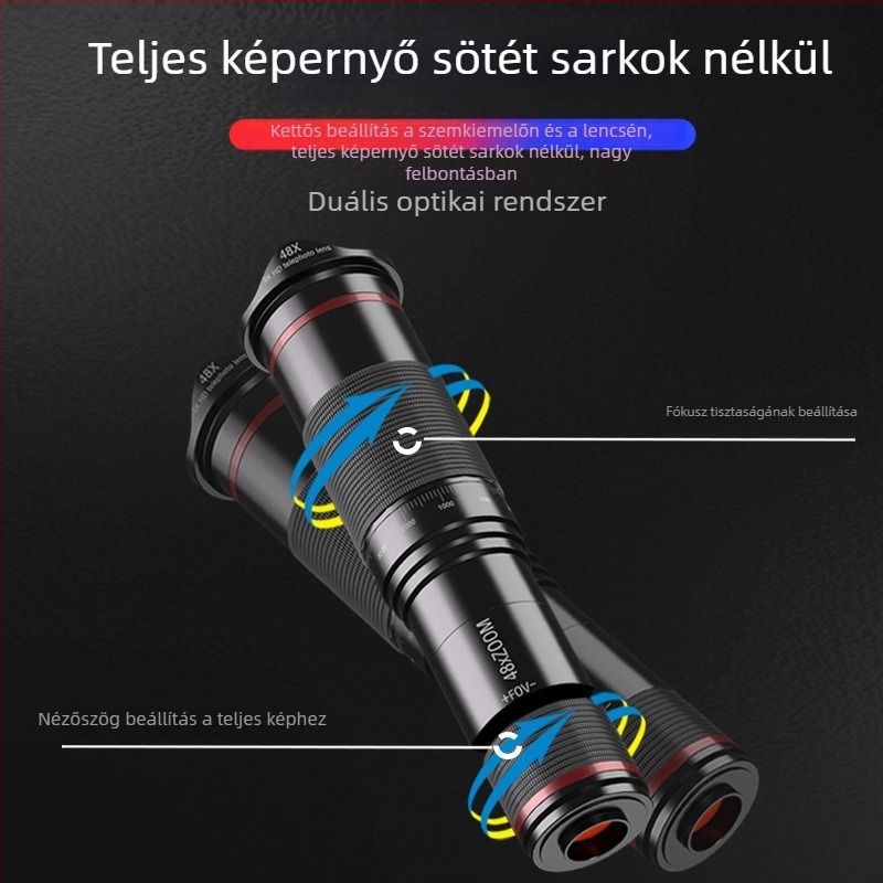 Mobiltelefon teleobjektív külső lencse, modell W48, fém teleszkópos lencse, univerzális okostelefonokhoz