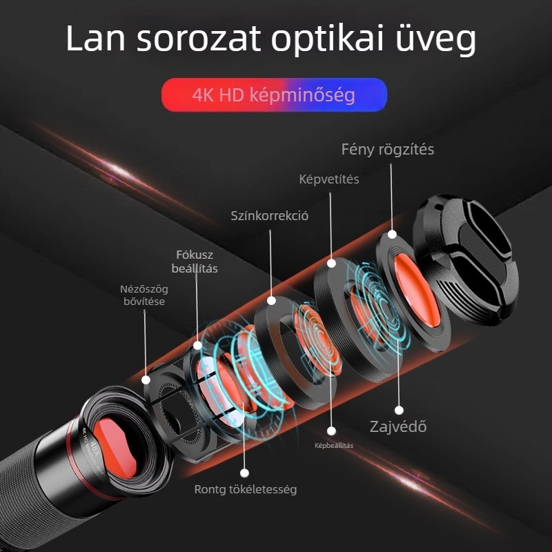 Mobiltelefon teleobjektív külső lencse, modell W48, fém teleszkópos lencse, univerzális okostelefonokhoz