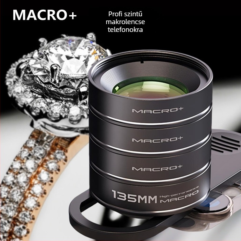 135mm makró mobiltelefon objektív készlet overlay lencsével és Pigeon Eye lencsével ékszerfotózáshoz