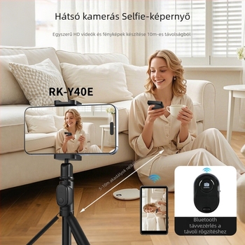 Vezeték nélküli mágneses selfie- és képernyő-tükröző eszköz élő közvetítéssel, hátsó kamerával, modell Y40E, kompatibilis Apple és Android