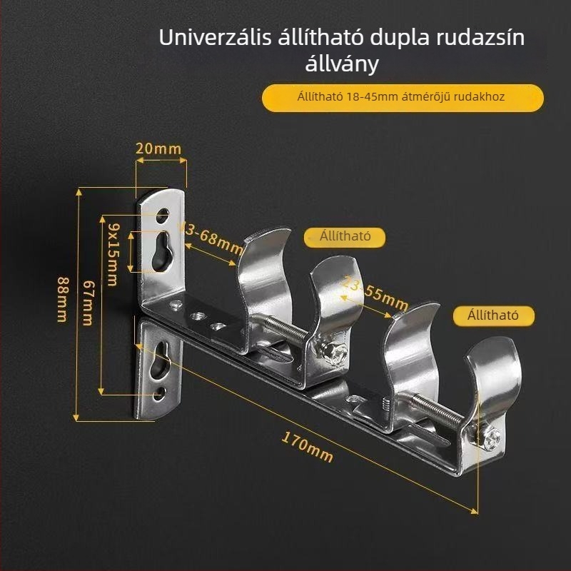 Univerzális függönyrúdtartó, falra szerelhető, állítható, rozsdamentes acél, multifunkcionális függöny-kiegészítő, modern minimalist stílus