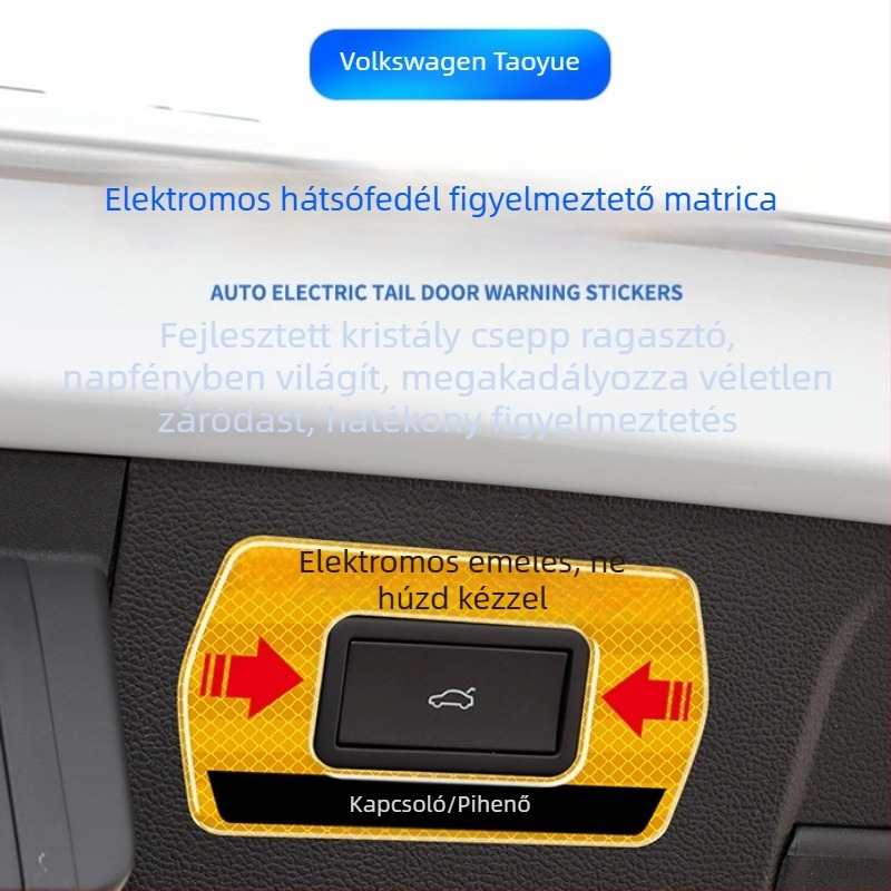 VW Taos elektromos hátsó ajtó figyelmeztető matricák, tükröző belső dekoráció, kompatibilis 24 modellhez, Gana márka, CCD-szenzor