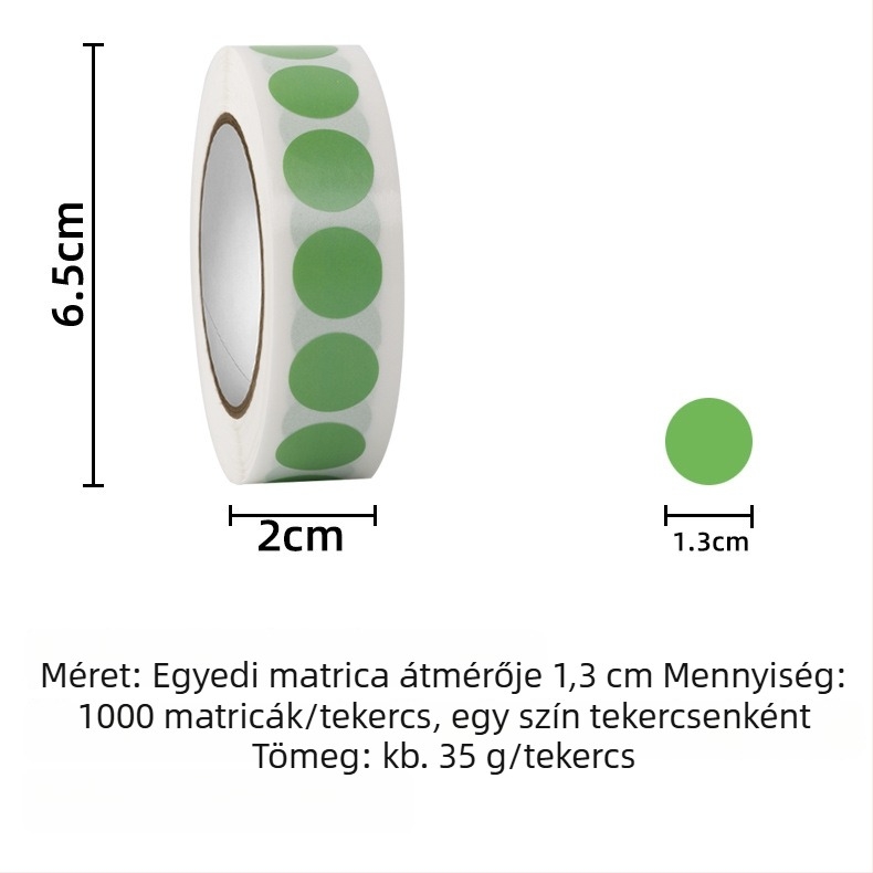 Színes pöttyös matricák – kerek formájú, önállóan felragaszthatók, rácsos papír alapú, testre szabható