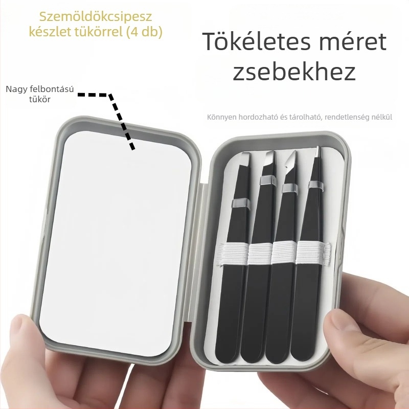 Rozsdamentes acél szemöldökcsipesz készlet, ferde és egyenes csipesszekkel, szemöldökollóval, logó nyomtatási lehetőséggel